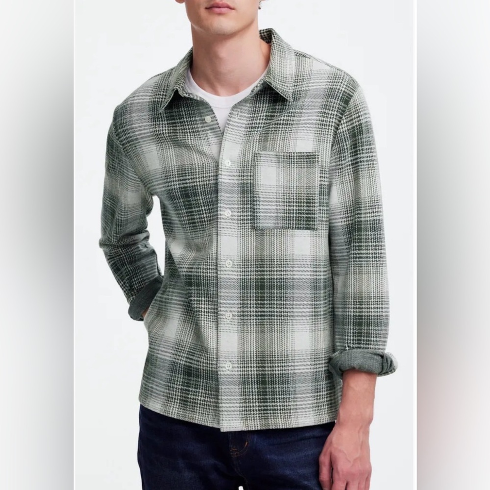 Madewell Devoe Button-Up Shirt in Luxury Forest Green White Plaid Size M EUC